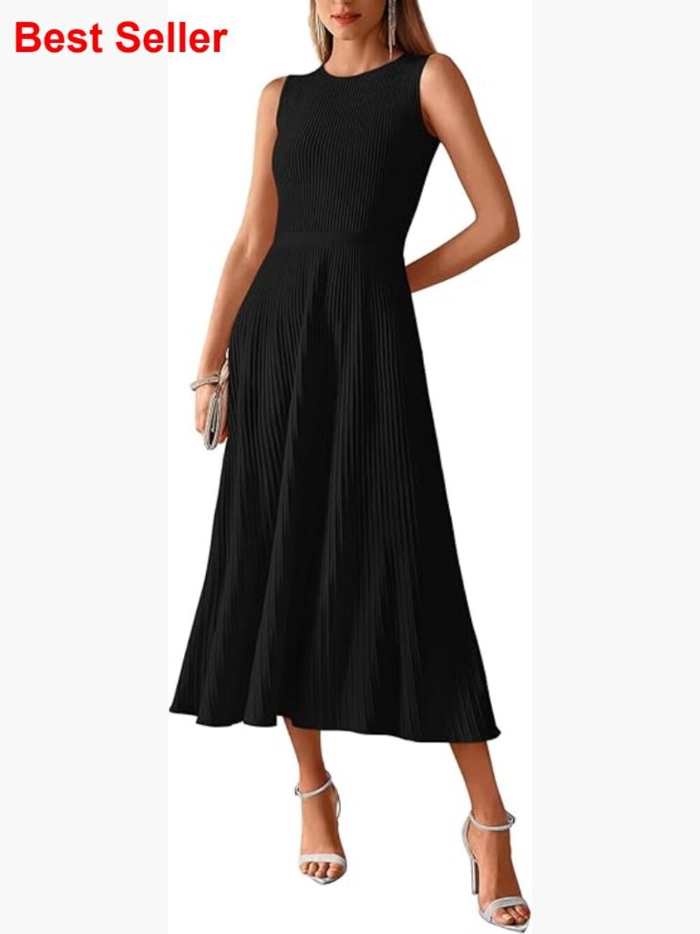 Sleeveless Midi Dress Pleated A Line Business Casual Bodycon Sweater Dress